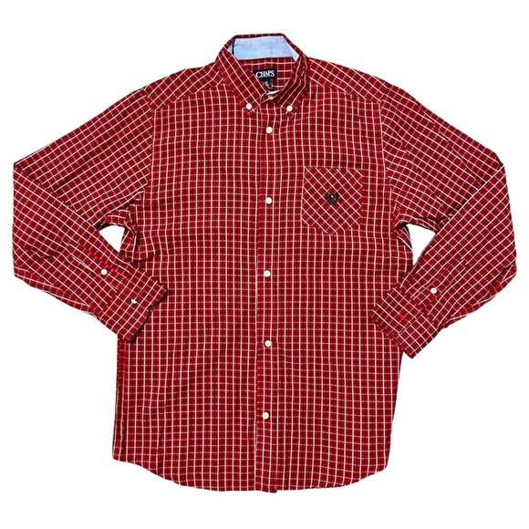 Chaps Boys Button Down Shirt Plaid Red White Christmas Holiday Dress‎ Size L 14 - Picture 1 of 8